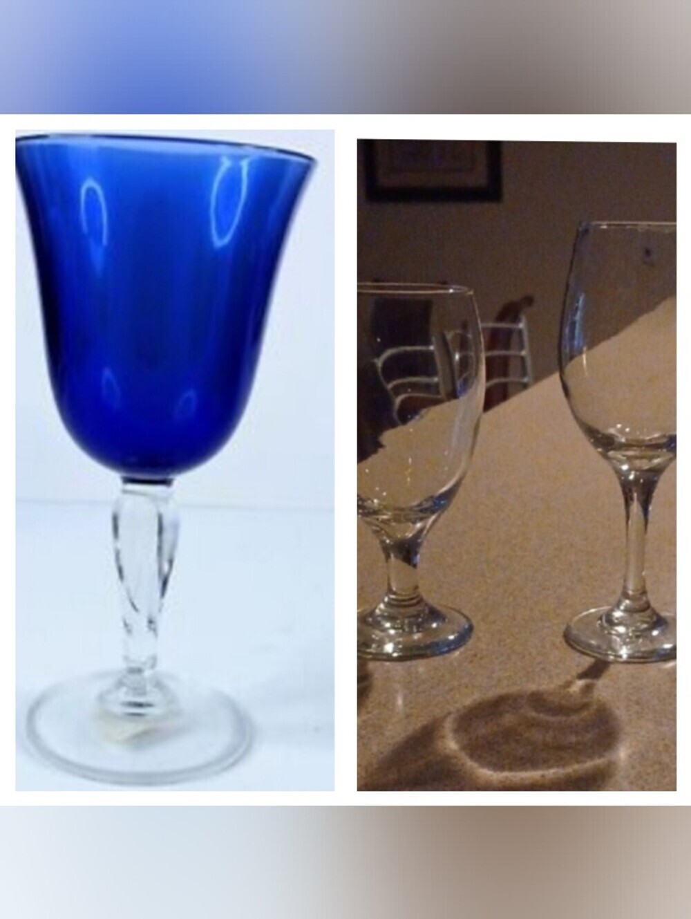 - Elegant 2  Blue Stemware And 2 Clear Wine Glasses